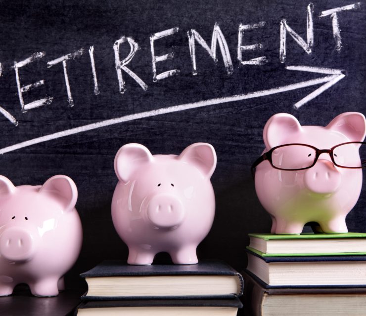 Three piggy banks with retirement savings message